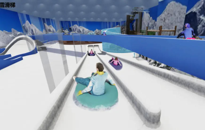 井冈山铭星冰雪馆内的雪滑梯